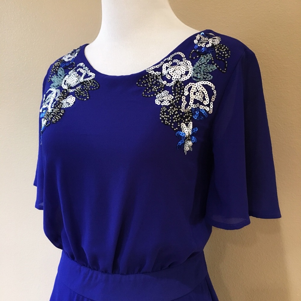 Ya Los Angeles Blue Sequin Open Back Sheath Dress
